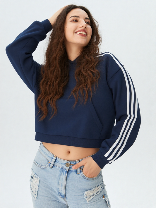 Contrast Side Stripe Cropped Hoodie