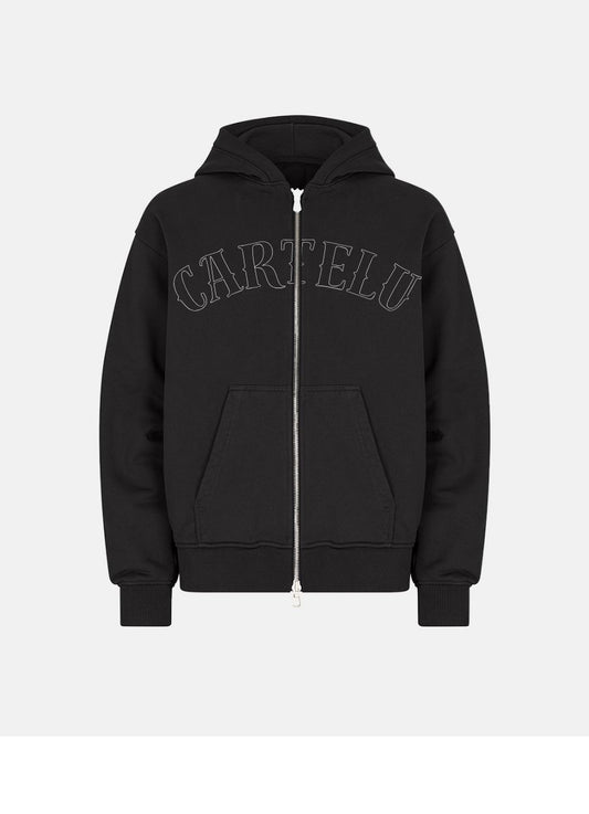 Sudadera Zip Hoodie 600 GSM “Cartelu” Black Edition