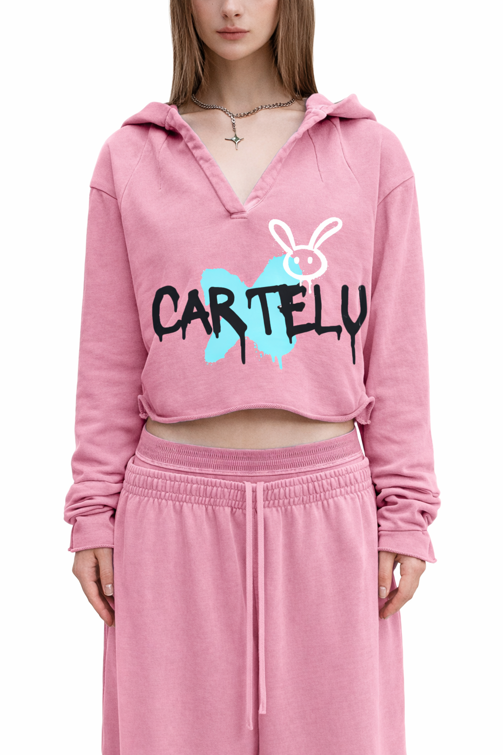 Sudadera Crop Rosa con Estampado CARTELU