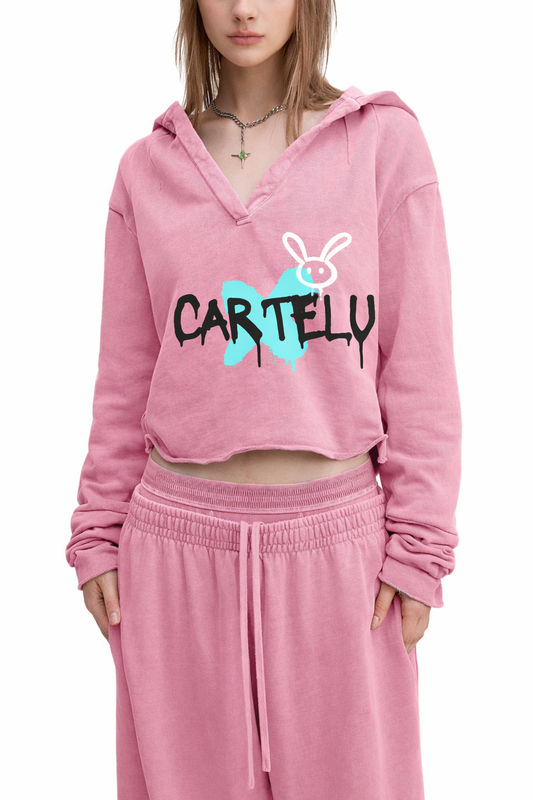 Sudadera Crop Rosa con Estampado CARTELU