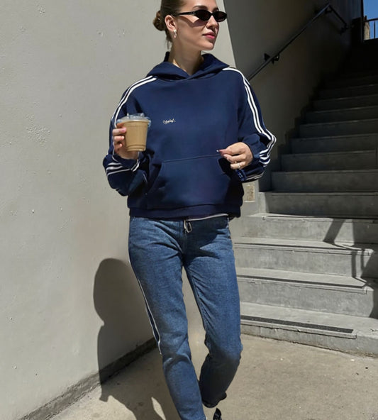 Contrast Side Stripe Cropped Hoodie